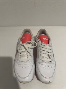 Reebok Kids White Sneakers with Coral Accents